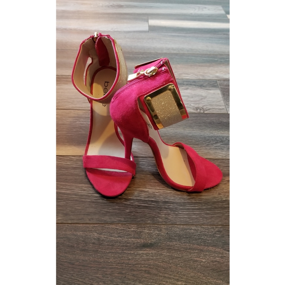 Bebe Magenta and Gold Ankle Cuff Heels